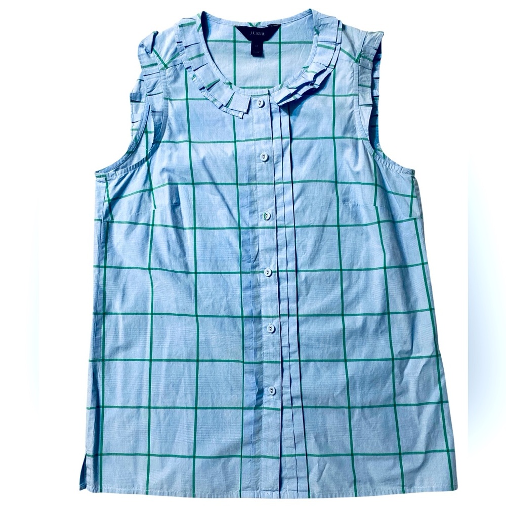 J Crew Womens Ruffle-trim Top in Periwinkle Blue & Gree Size 2T Sleeveless